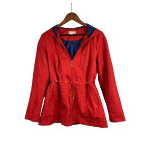 Susan Graver Womens Red Hooded Jacket With Drawstring Waist XS